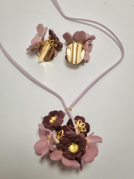 Set cercei cu pandant din piele naturala FLORI [3]