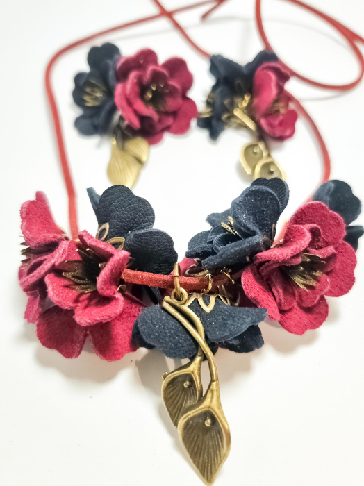 Set cercei cu pandant din piele naturala FLORI [3]