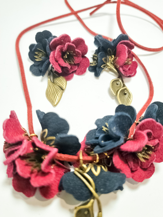 Set cercei cu pandant din piele naturala FLORI [4]