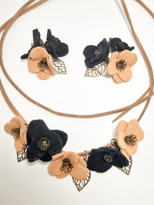 Set cercei cu pandant din piele naturala FLORI [2]