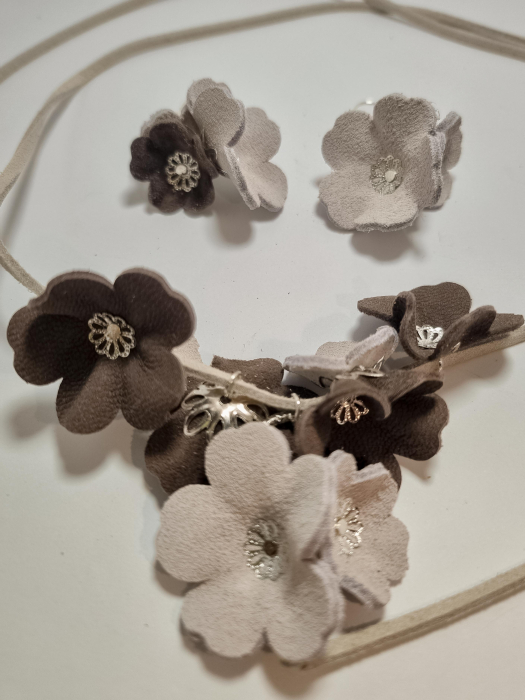 Set cercei cu pandant din piele naturala FLORI [2]