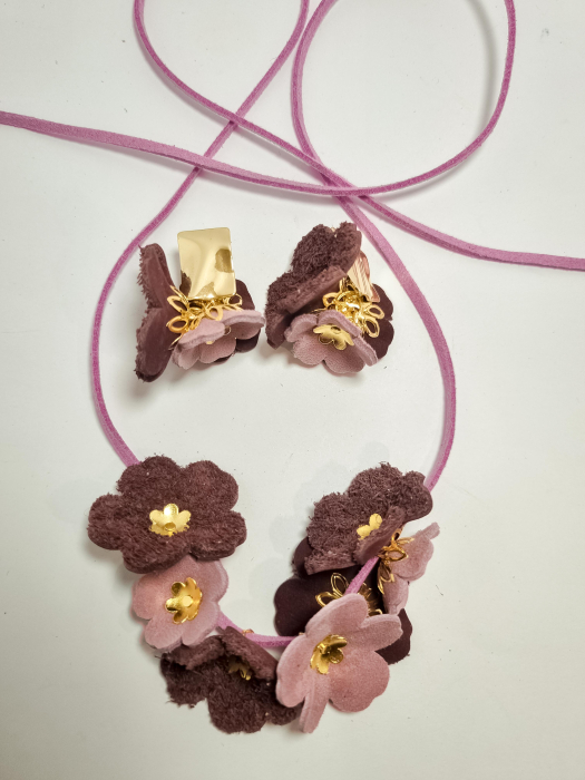 Set cercei cu pandant din piele naturala FLORI [2]