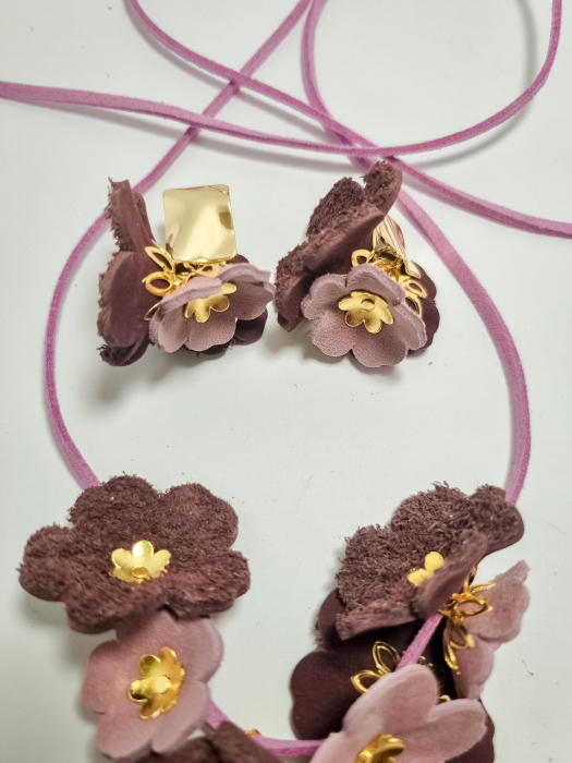 Set cercei cu pandant din piele naturala FLORI [3]