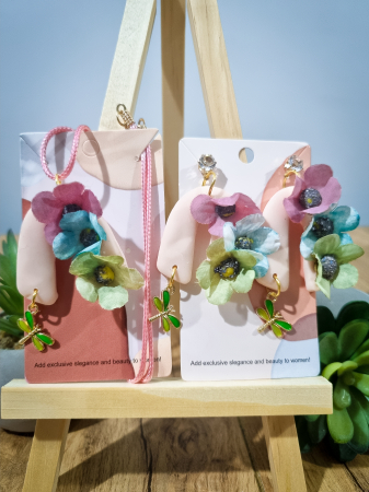 Cercei Unicat Flori Curcubeu - Cercei Unicat set Flori Curcubeu