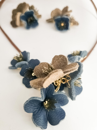 Cercei Unicat piele FLORI - Set cercei cu pandant din piele naturala FLORI