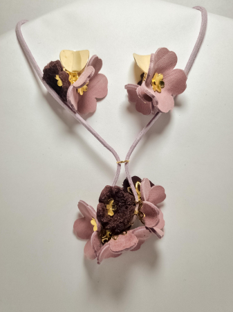 Cercei Unicat piele FLORI - Set cercei cu pandant din piele naturala FLORI