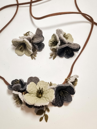 Cercei Unicat piele FLORI - Set cercei cu pandant FLORI