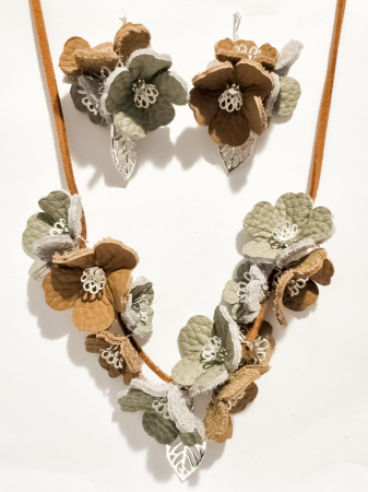 Cercei Unicat piele FLORI - Set cercei cu pandant din piele naturala FLORI