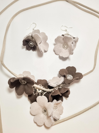 Cercei Unicat piele FLORI - Set cercei cu pandant din piele naturala FLORI