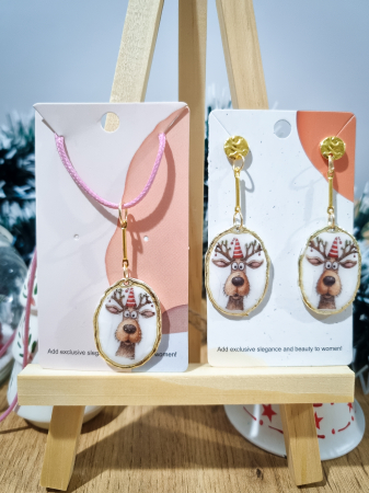 Sarbatori de iarna - Set cercei si pandant cu reni