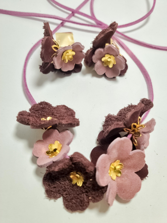 Cercei Unicat piele FLORI - Set cercei cu pandant din piele naturala FLORI