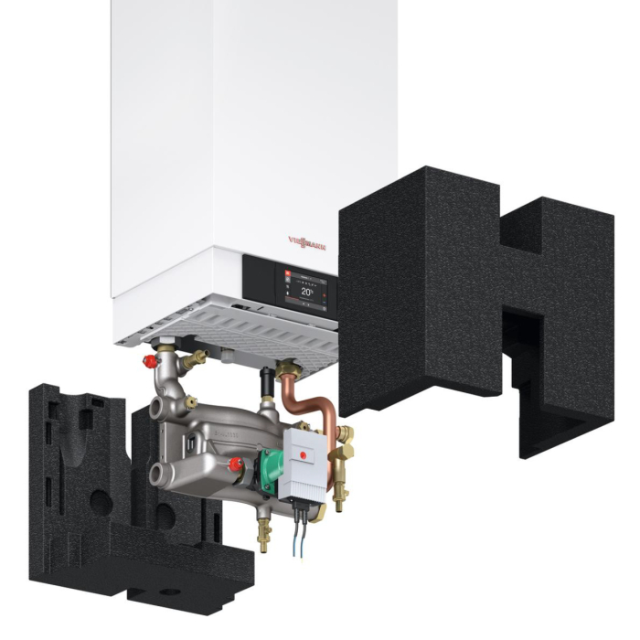 Set de racordare a circuitului de încălzire cu pompă de circulaţie de înaltă eficienţă şi preselector hidraulic, pentru Vitodens 200-W 120 kW + kit evacuare gaze kW şi 150 kW + kit evacuare gaze kW [1]