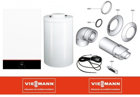 Комплект настенный газовый котёл Viessmann Vitodens 100-W с бойлером Vitocell, моновалентный, 120 л, 25 кВт + комплект дымоудаления, A+ [1]
