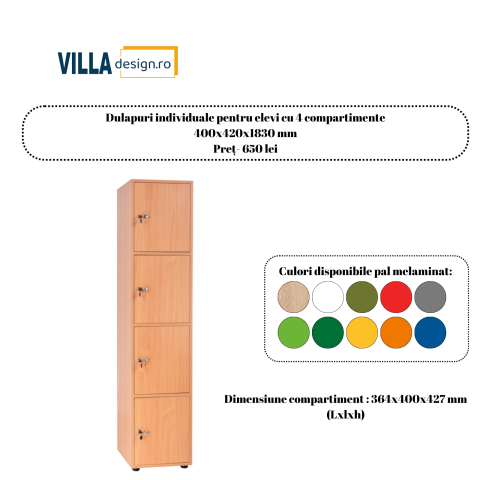Mobilier școlar - Dulapuri individuale pentru elevi cu 4 compartimente