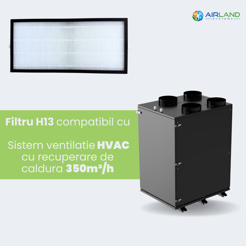 Filtru aer G4 AirLand pentru sistem HVAC 600-900 m³/h, ventilatie cu recuperare de caldura, 655 x 245 x 46 mm [2]