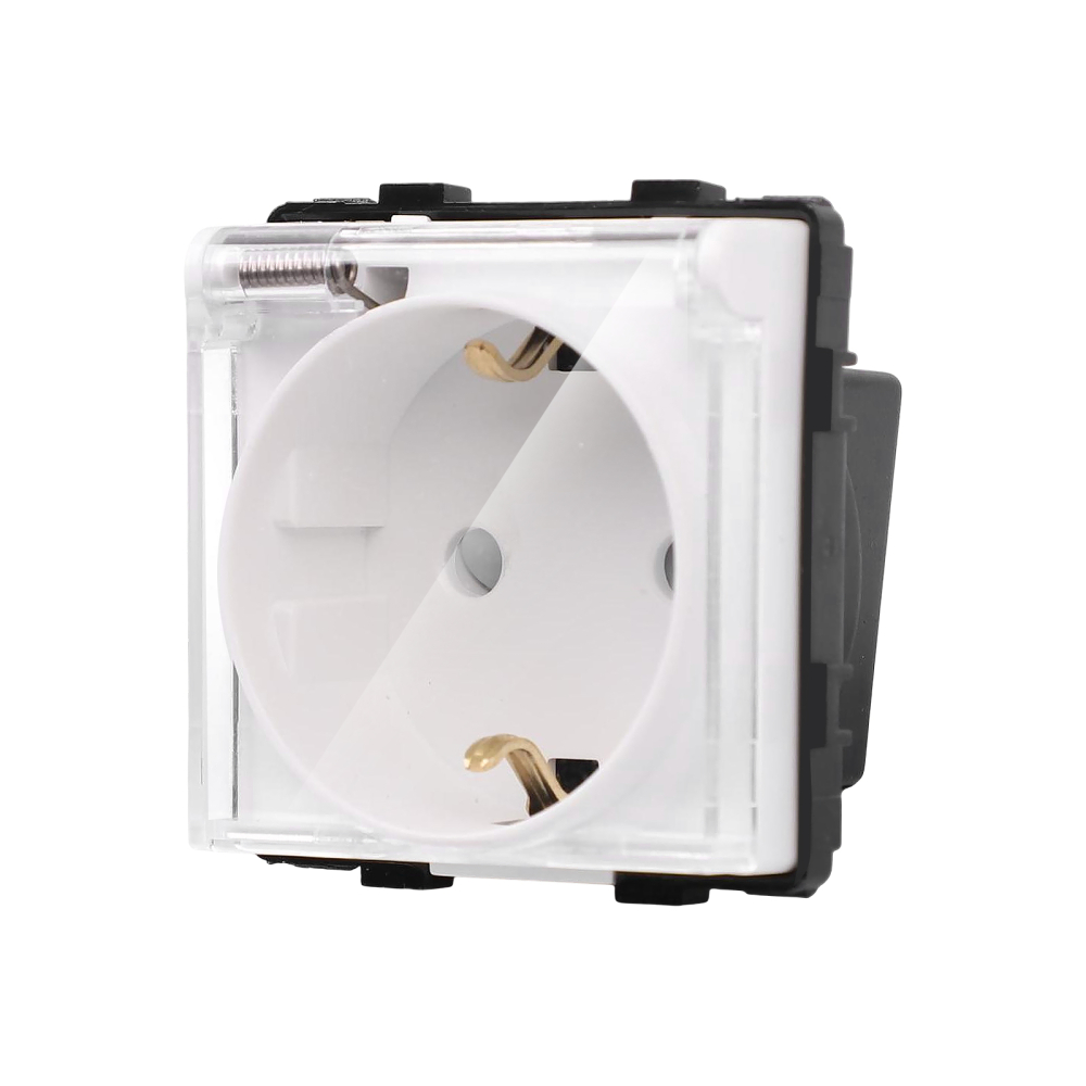 Priza Schuko 16A, capac transparent, rezistenta la apa IP54, montaj modular, Alb [2]