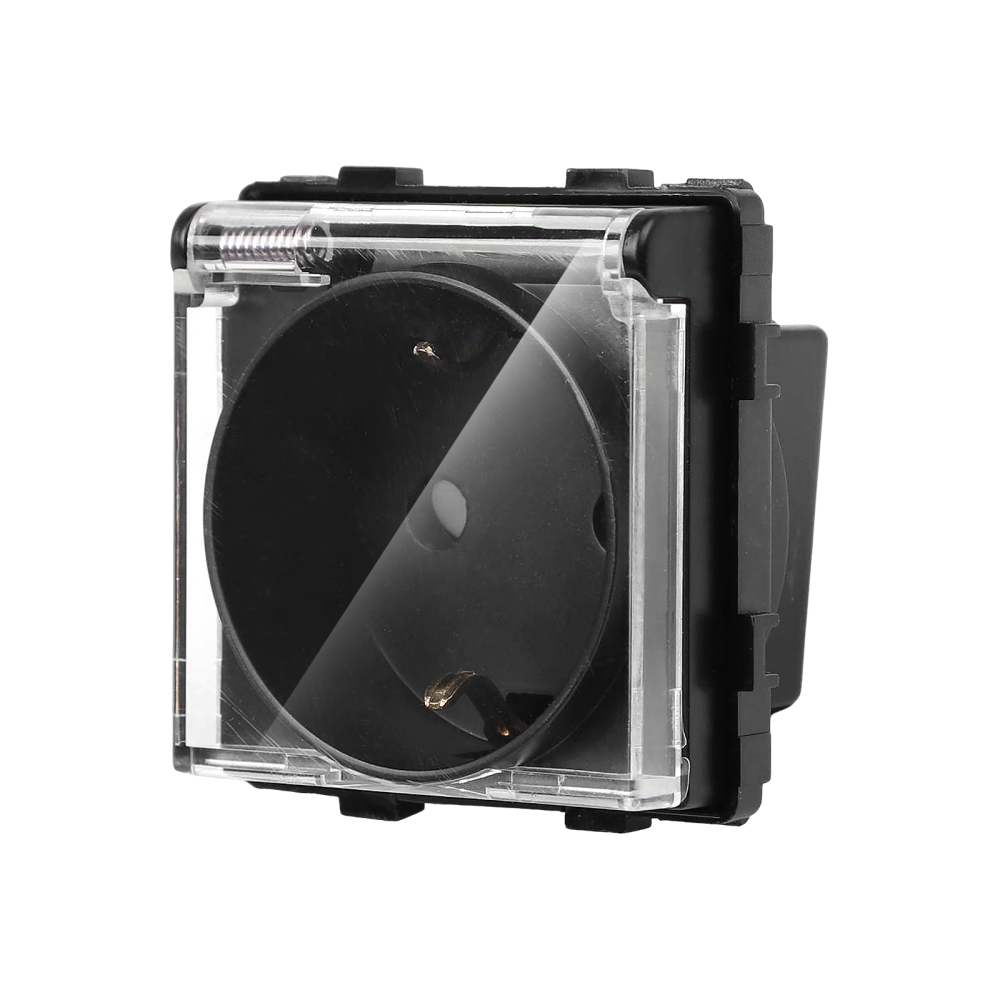 Priza Schuko 16A, capac transparent, rezistenta la apa IP54, montaj modular, Negru [2]