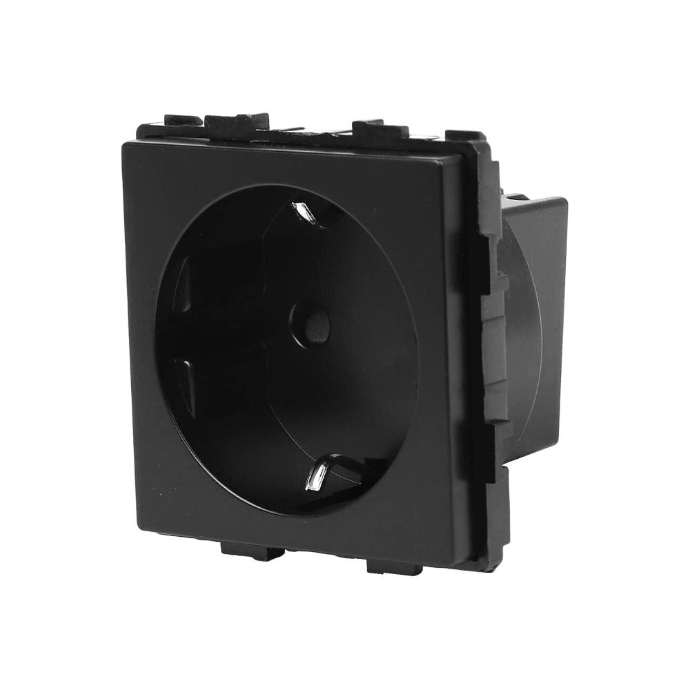 Priza Schuko 16A, protectie copii si impamantare, modul aparataj modular, Negru [2]
