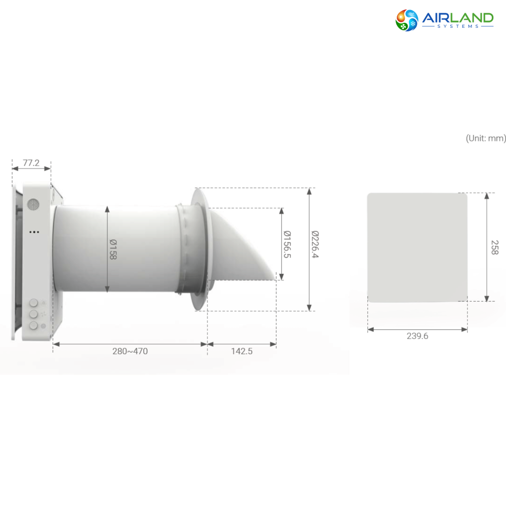 Recuperator de caldura AirLand Single Room cu senzor de umiditate si control WiFi, flux de aer reversibil, schimbator ceramic [5]
