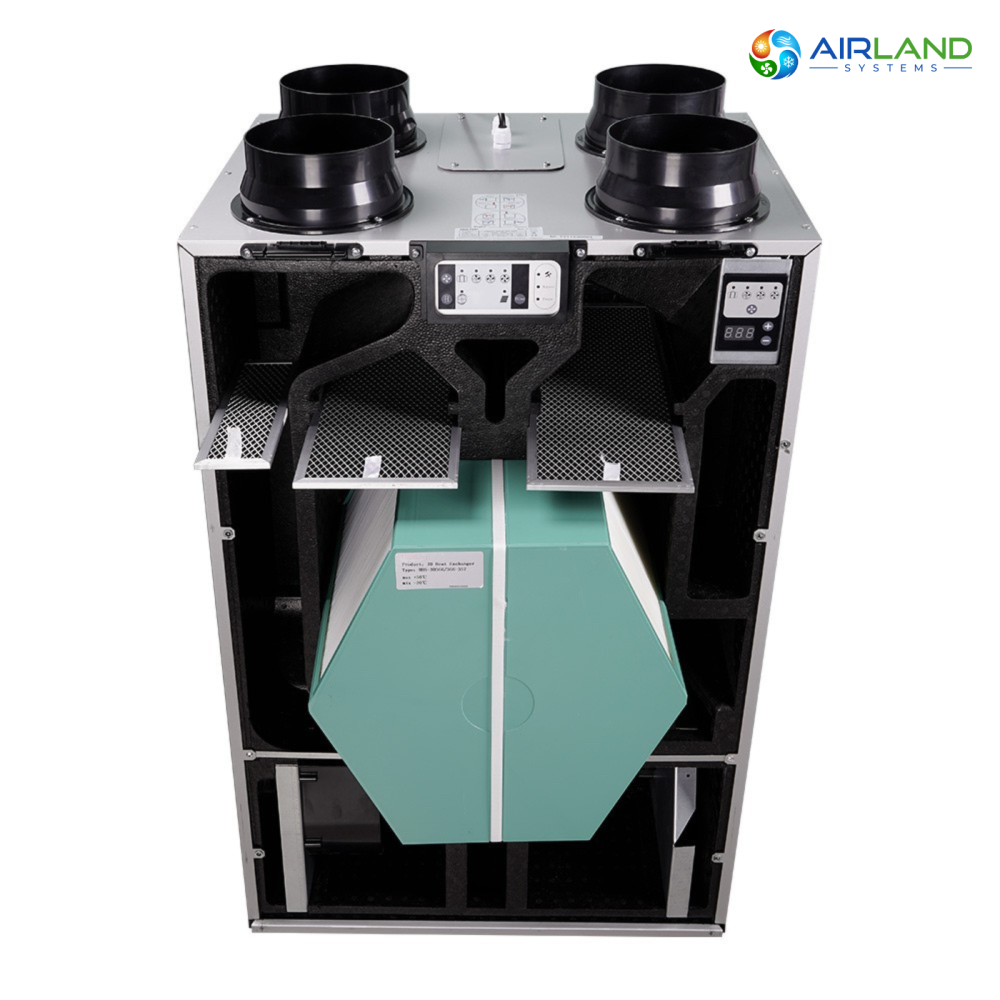 Sistem ventilatie cu recuperare de caldura AirLand Central 350 m³/h, montaj vertical, WiFi, senzor CO₂ si umiditate [5]