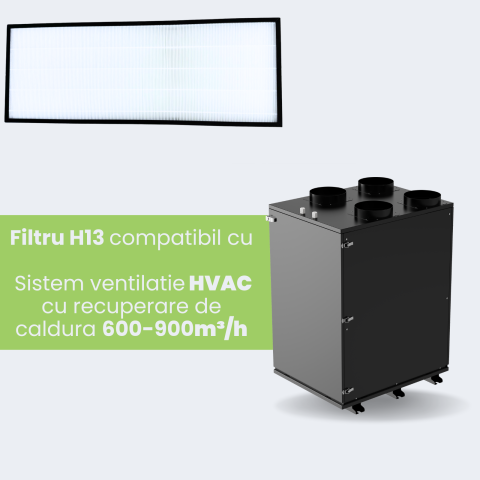 Filtru aer HEPA H13 pentru sistem HVAC 600-900 m³/h, filtrare avansata, 655 x 245 x 70 mm [1]