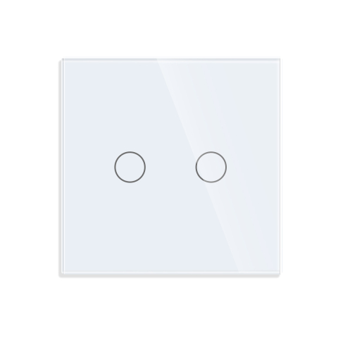 Echipamente Smart Home - Panou intrerupator dublu cu touch din sticla, suport metalic, dimensiune 86x86mm, Alb