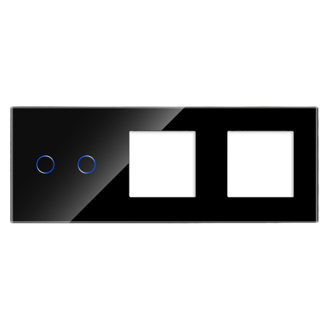 Panou intrerupator dublu cu touch si priza dubla din sticla, 86x228mm, Negru