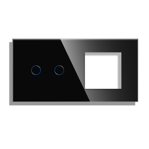 Echipamente Smart Home - Panou intrerupator dublu cu touch si priza simpla din sticla, 86x157mm, Negru