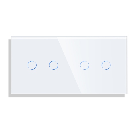 Echipamente Smart Home - Panou intrerupator dublu + dublu cu touch din sticla, 86x157mm, Alb