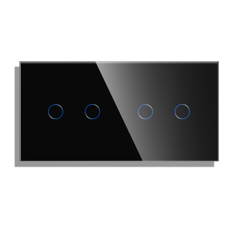 Echipamente Smart Home - Panou intrerupator dublu + dublu cu touch din sticla, 86x157mm, Negru