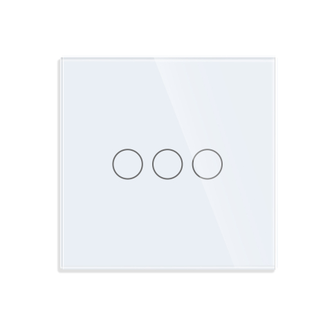 Echipamente Smart Home - Panou intrerupator triplu cu touch din sticla, suport metalic, dimensiune 86x86mm, Alb