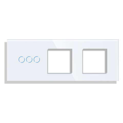 Panou intrerupator triplu cu touch si priza dubla din sticla, 86x228mm, Alb