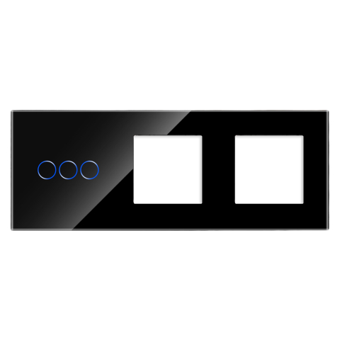 Panou intrerupator triplu cu touch si priza dubla din sticla, 86x228mm, Negru