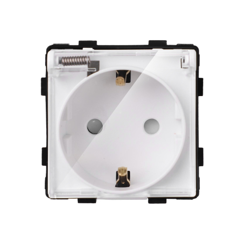 Echipamente Smart Home - Priza Schuko 16A, capac transparent, rezistenta la apa IP54, montaj modular, Alb