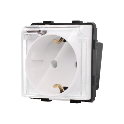 Priza Schuko 16A, capac transparent, rezistenta la apa IP54, montaj modular, Alb [1]