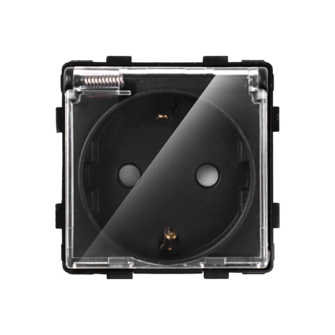 Echipamente Smart Home - Priza Schuko 16A, capac transparent, rezistenta la apa IP54, montaj modular, Negru