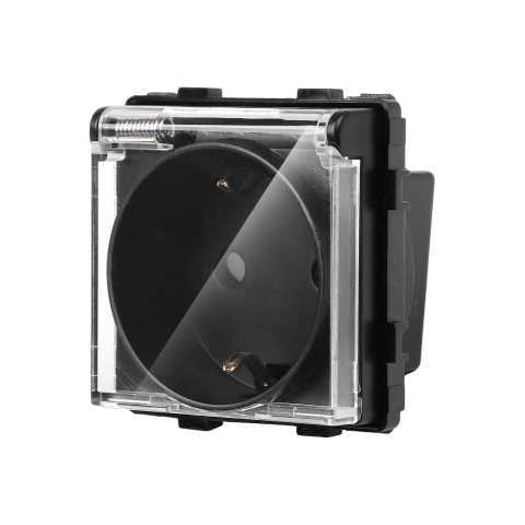 Priza Schuko 16A, capac transparent, rezistenta la apa IP54, montaj modular, Negru [1]