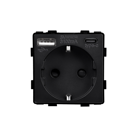 Echipamente Smart Home - Priza Schuko 16A cu USB-A si USB-C, incarcare rapida 20W Fast Charge, Negru