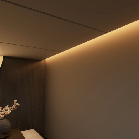 Profil aluminiu ascuns tavan tip Shadow Gap, 3 m x 5.5 cm x 1.1 mm, Negru, Unghi 45 [5]