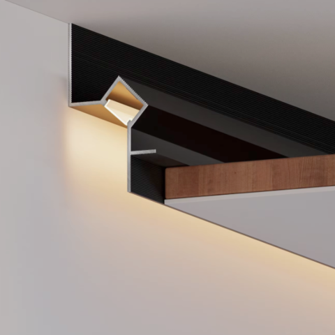 Profil aluminiu ascuns tavan tip Shadow Gap, 3 m x 5.5 cm x 1.1 mm, Negru, Unghi 45