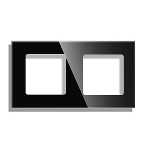 Echipamente Smart Home - Rama priza dubla din sticla, dimensiune 86x157 mm, Negru