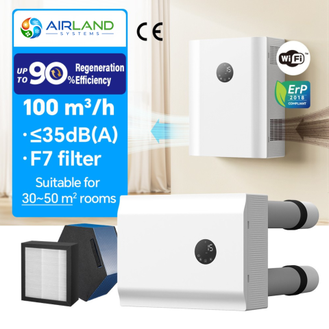 Recuperator de caldura AirLand Flex 100 m³/h, montaj pe perete, WiFi, senzor CO₂ si umiditate [1]