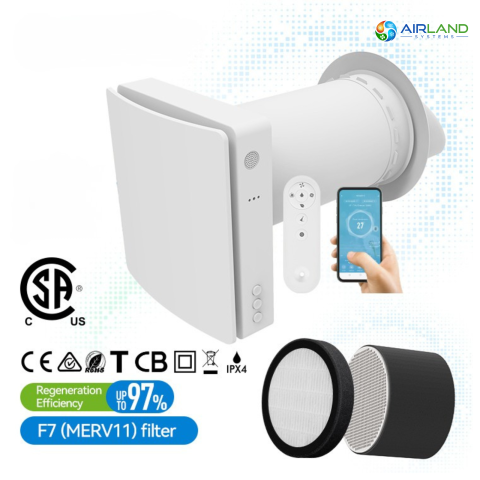 Recuperator de caldura AirLand Single Room cu senzor CO2 si control WiFi, flux de aer reversibil, schimbator ceramic [1]