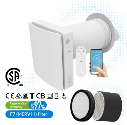 Recuperator de caldura cu senzor de umiditate si control WiFi, flux de aer reversibil, schimbator ceramic [3]