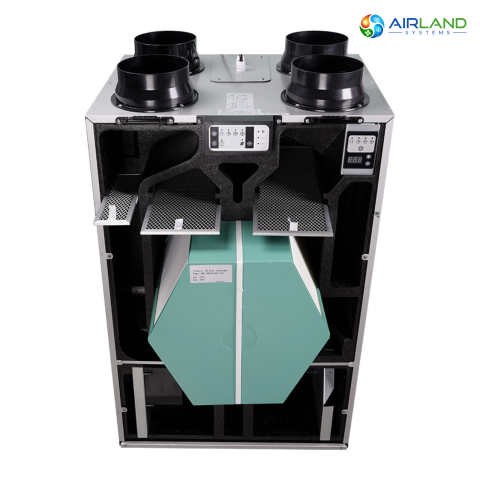 Sistem ventilatie cu recuperare de caldura AirLand Central 350 m³/h, montaj vertical, WiFi, senzor CO₂ si umiditate [4]