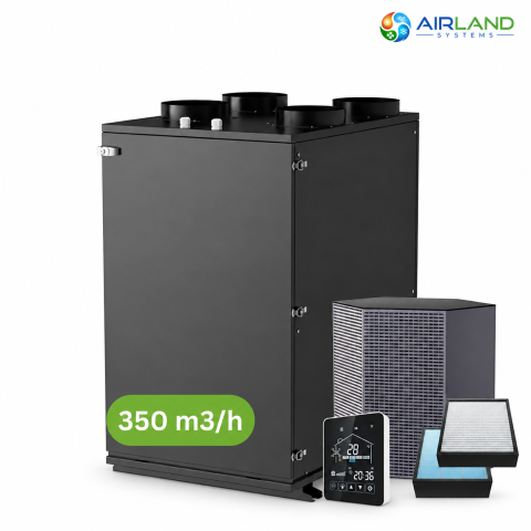 Sisteme de Ventilatie HVAC - Sistem ventilatie HVAC cu recuperare de caldura 5 in 1 AirLand Premium 350 m³/h cu pompa de caldura si DC Inverter, ventilatie, incalzire si racire