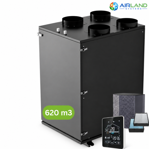 Sisteme de Ventilatie HVAC - Sistem ventilatie HVAC cu recuperare de caldura 5 in 1 AirLand Premium 620 m³/h cu pompa de caldura si DC Inverter, ventilatie, incalzire si racire