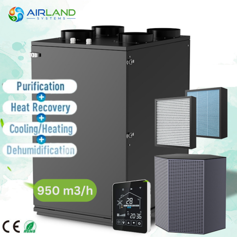 Sisteme de Ventilatie HVAC - Sistem ventilatie HVAC cu recuperare de caldura 5 in 1 AirLand Premium 950 m³/h cu pompa de caldura si DC Inverter, ventilatie, incalzire si racire