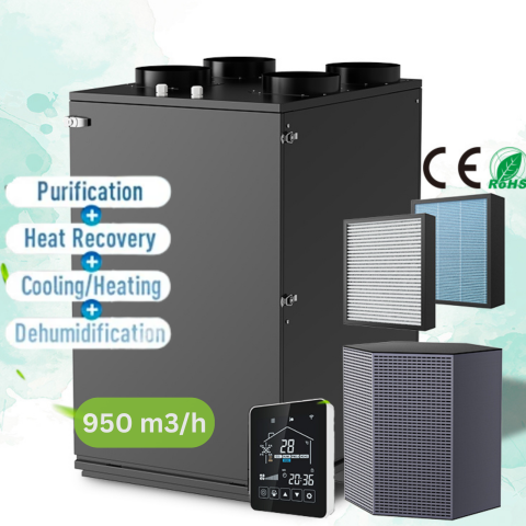 Sisteme de Ventilatie HVAC - Sistem ventilatie HVAC cu recuperare de caldura 950 m³/h cu pompa de caldura si DC Inverter, ventilatie, incalzire si racire