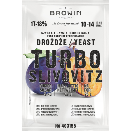 Produse vinificatie - Drojdie de distiliere, TURBO Slivovitz, Browin, 62 g, Multicolor